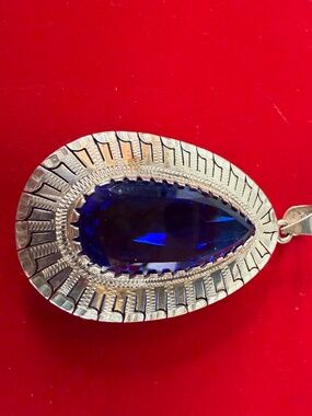 STATEMENT PIECE LARGE 925 STERLING SILVER PENDANT WITH BLUESTONE